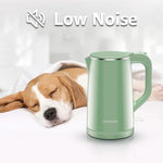 Load image into Gallery viewer, 1.7L Electric Kettle Quiet, Double Wall Hot Water Boiler BPA-Free, Quiet Boil and Cool Touch Tea Kettle, Cordless with Auto Shut-Off &amp; Boil Dry Protection, 1500W Fast Boiling, Green