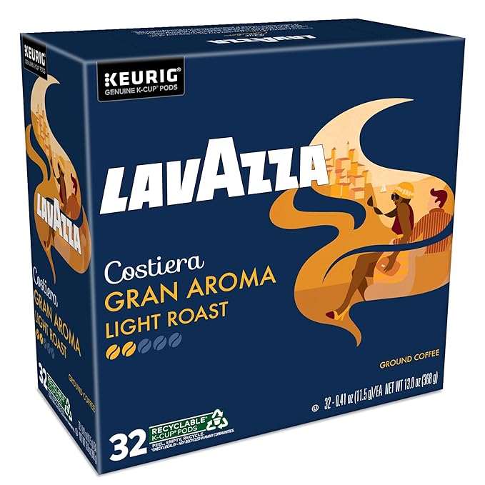 Lavazza Costiera Gran Aroma, Single-Serve Keurig K-Cup Pods, Light Roast Coffee, 32-Count Box