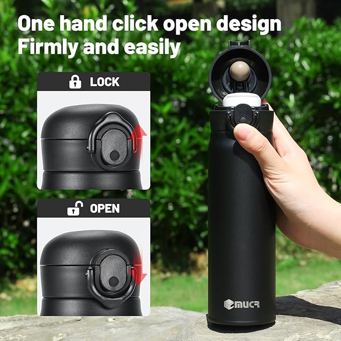17 oz / 500 ml Insulated Water Bottle, Stainless Steel Thermo Coffee Travel Mug, Thermal Cup with Snap Flip Lid, BPA Free for Hot and Cold Drinking, Black