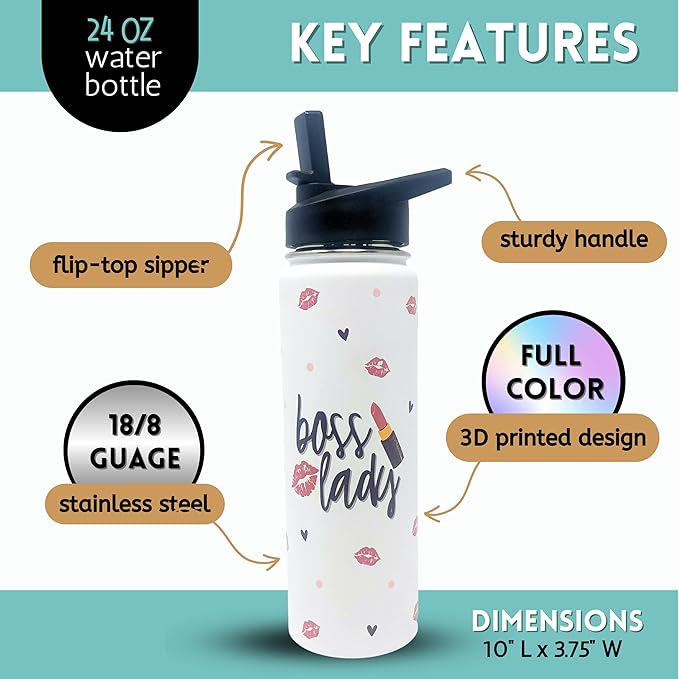 Brooke & Jess Designs Boss Lady Tumbler - Best Boss Gifts for Women - Great Travel Water Bottle Gifts for Bosses, Coworkers, Mom, Christmas, Birthday