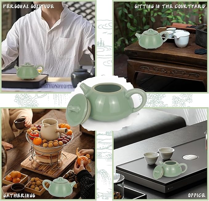 Handmade Celadon Teapot 120ml, Traditional Gongfu Tea Pot with Gift Box, Ceramic Stovetop Safe Teapot for Oolong & Pu-erh Tea