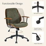 Load image into Gallery viewer, HULALA HOME Solid Wood Office Chair with Rocking Function, Comfy Fabric Desk Chair with Bent Wood and Metal Base, Height Adjustable Swivel Computer Task Chair, Green