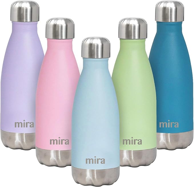 MIRA 12 oz Insulated Water Bottle - Slim Stainless Steel Cola Shape Thermo - Double Wall Hot & Cold Flask (24Hr Cold/12Hr Hot) - Pearl Blue