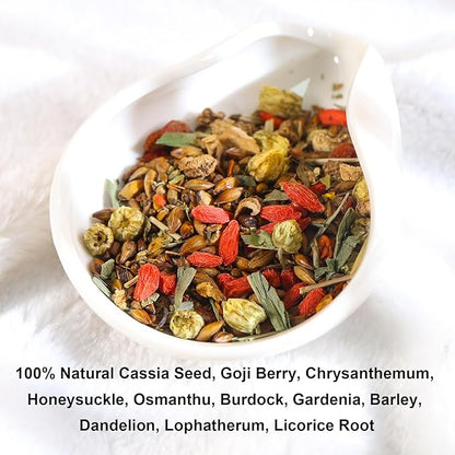 FullChea - Chrysanthemum Cassia Seed Tea Bag, 30 Pcs Teabags for Liver Detox Cleanse 5.29oz / 150g - Burdock Root, Goji Berries, Osmanthus, Dandelion, Licorice, Barley Chinese Herbal Tea