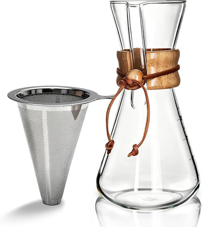 AGOGO Pour Over Coffee Maker Glass - 6/8/10 Cup Barista Kit with 304 Stainless Filter for Home, Office, Camping, Cafes - Easy Clean Coffee Dripper Set (Rag&Brush Included) (6 Cup/20 oz)