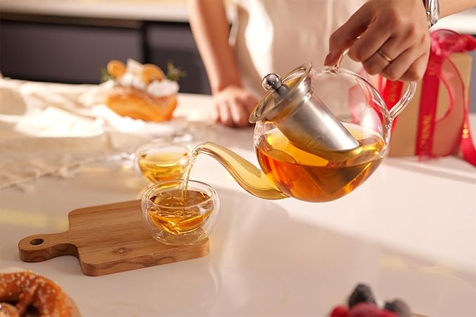 CNGLASS Tea Cups Set of 4 Double Wall Glass Tea Cup, 5.1oz Asian Insulated Clear Teacups 150ML,Small Espresso Cup for Coffee