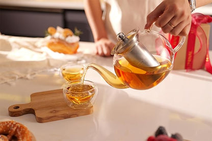 CNGLASS Tea Cups Set of 4 Double Wall Glass Tea Cup, 5.1oz Asian Insulated Clear Teacups 150ML,Small Espresso Cup for Coffee