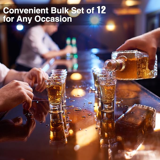Ruckae 12 Pack 1 OZ Shot Glasses Set with Heavy Base Clear Shot Glasses Bulk for Vodka Tequila Whiskey Liquor