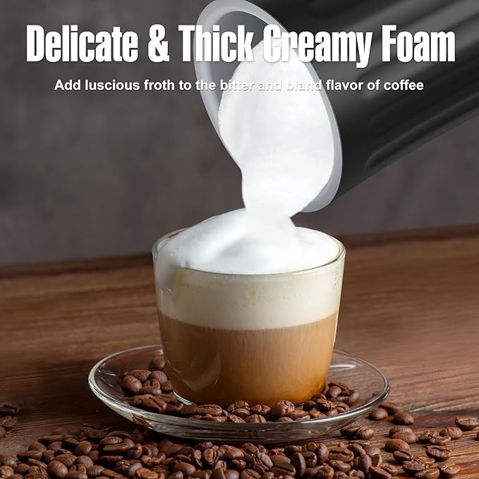 Milk Frother, 4-in-1 Electric Milk Frother and Steamer, Automatic Hot and Cold Foam Maker and Milk Warmer for Coffee, Latte, Cappuccino, Macchiato, Hot Chocolate(Jet Black)