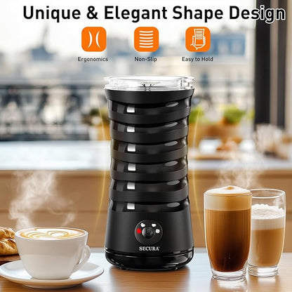 Secura Electric Milk Frother, Automatic Milk Steamer, 4-IN-1 Hot & Cold Foam Maker-8.4oz/240ml Milk Warmer for Latte, Cappuccinos, Macchiato with Silicone Spatula, Quiet Operation & Shut-off (Black)