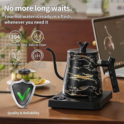 Water Kettle Electric,Gooseneck Electric Kettle with 50pcs Coffee Filter,±1℉ Temperature Control, Fast Heating, Stainless Steel Interior, Ideal for Precise Pour-Over Coffee and Tea