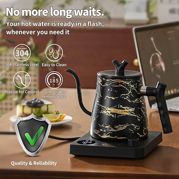 Water Kettle Electric,Gooseneck Electric Kettle with 50pcs Coffee Filter,±1℉ Temperature Control, Fast Heating, Stainless Steel Interior, Ideal for Precise Pour-Over Coffee and Tea