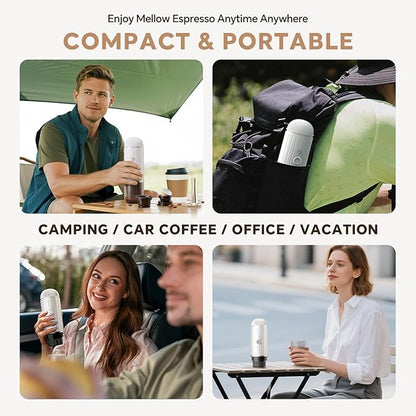 Portable Electric Espresso Coffee Maker, Fast self-heating 2 IN 1 Extraction System Espresso Machine, Support Ground Coffee and NS capsule, for Travel,Car,Hiking,Climbing,Rich Crema（White）