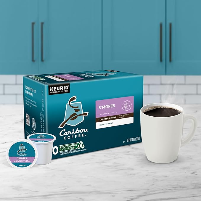 Caribou S’mores Cabin Coffee, Single Serve Keurig K-Cup Pods, Medium Roast Coffee, 60 Count (6 Packs of 10)