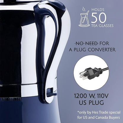 Korkmaz Hanedan A843-03 Stainless Steel Samovar, Upper Pot 1.3 L (43.9 Oz), Bottom Pot 3.5 L (118.3 Oz) Electric Turkish Tea Maker Set, Double Pots Tea Machine, Inox, Chrome, 110 V US Plug, 5.1- Quart