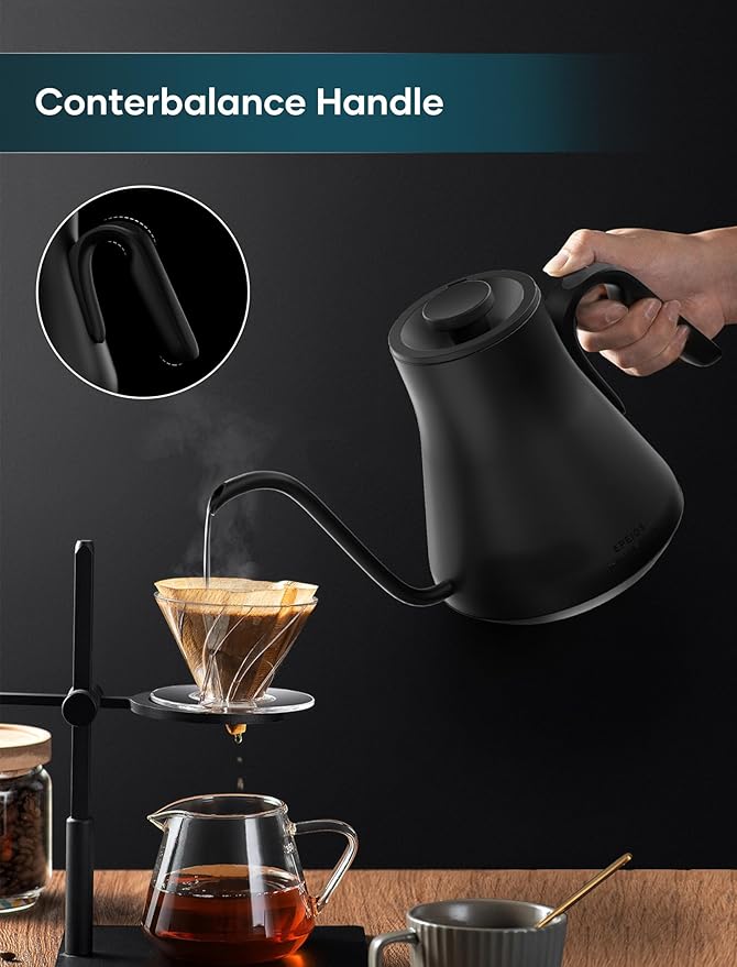 Electric Kettles, Gooseneck Electric Kettle, ±1℉ Temperature Control, Stainless Steel Inner, Quick Heating for Pour Over Coffee, Brew Tea, Boil Hot Water, 1500W/0.9L (Ebony Black)