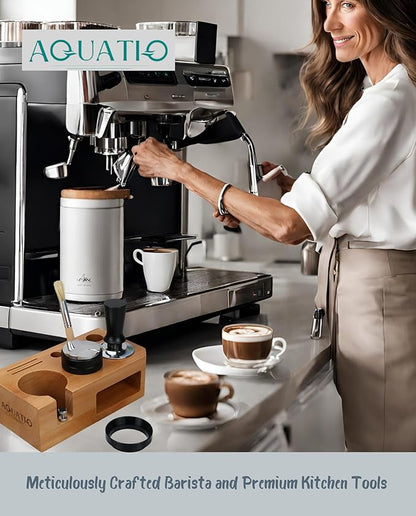 Espresso Tamping Station With Tools - 51, 53, 54 mm - Includes Coffee Tamper, Distributor, Dosing Funnel & Brush - Wooden Coffee Tamper Station - Espresso Organizer & Portafilter Holder