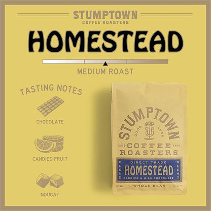 Stumptown Coffee Roasters, Medium Roast Whole Bean Coffee - Homestead Blend, Flavor Notes of Milk Chocolate, Cherry and Orange, 24 Ounces (2 Bags of 12 Ounces)