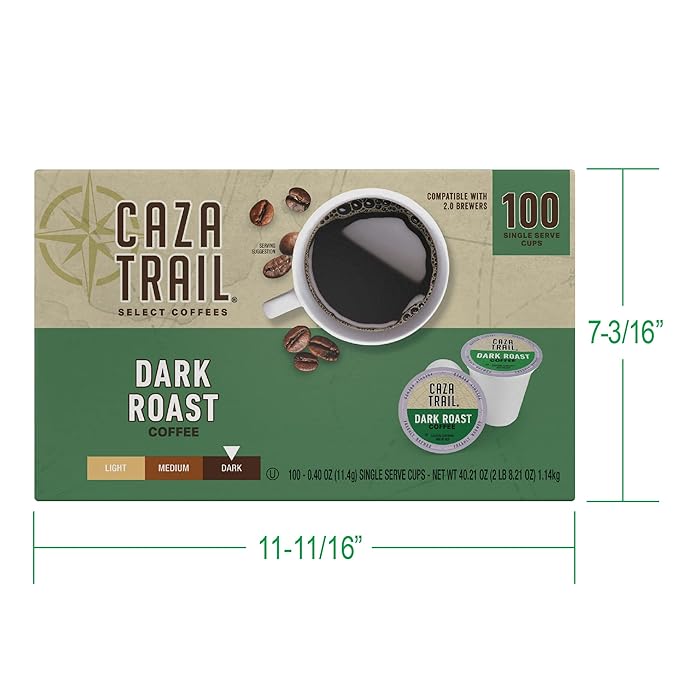 Caza Trail Coffee Pods, Dark Roast, Single Serve (Pack of 100) (Packaging May Vary)