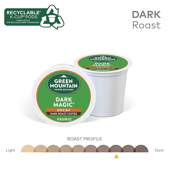 Green Mountain Coffee Dark Magic Decaf, Keurig Single Serve K-Cup Pods, Dark Roast Coffee, 60 Count, (6 Packs of 10)
