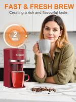 Load image into Gallery viewer, Single Serve Coffee Maker for K-Cup and Ground Coffee, Fast Brew, 6-12 oz Brew Sizes One Cup Coffee Machine Fits 5.5" Mugs, One-Button Small Coffee Maker with Descaling Reminder, Red