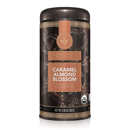 Teabloom Organic Black Tea, Caramel Almond Blossom Loose Leaf Tea, Luxury Dessert Tea, USDA Certified Organic, Certified Kosher, 2.80 Ounce Canister Makes 35-50 Cups
