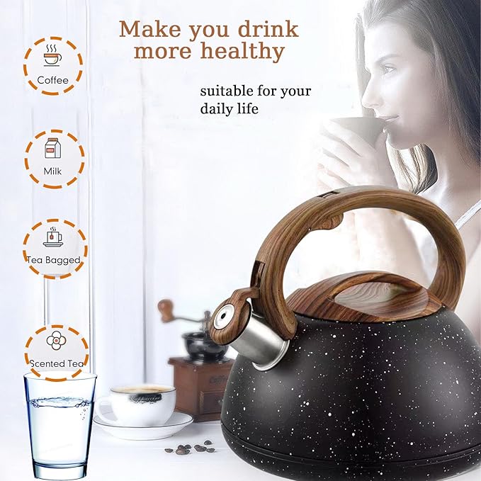 3.1QT/3L Whistling Tea Kettle for Stove Tops,Tea Kettle for Stovetop,Stainless Steel Tea Pot with Anti-Heat Handle and Simple Touch Button to Control Kettle Outlet