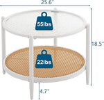 Load image into Gallery viewer, VINGLI 25.6" Coffee Table for Living Room, Round Water-Wave Glass Metal Center Table, Modern Rattan Coffee Table with 2-Tier Storage, Farmhouse Circular End Table for Small Space, White