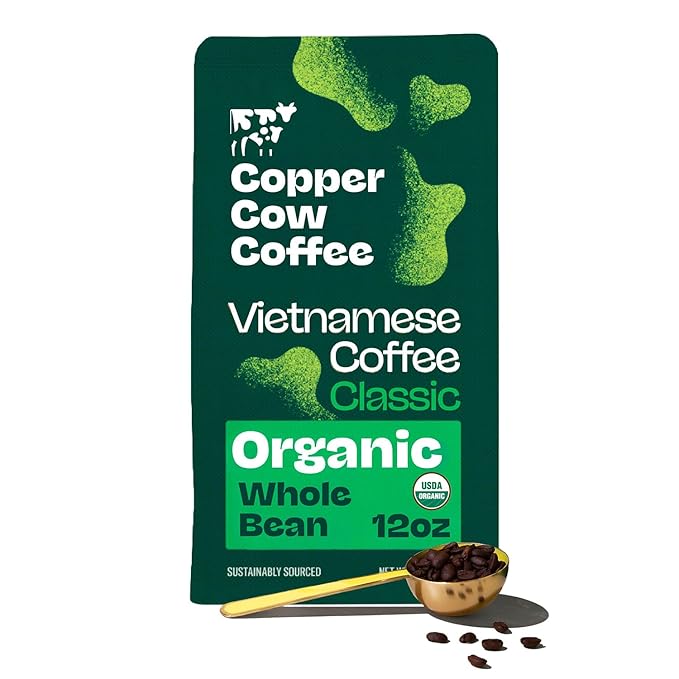 Copper Cow Premium Vietnamese Whole Bean Coffee, 12 OZ | Organic Classic | Dark Roast | Vietnamese Coffee