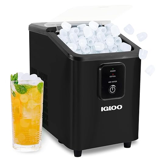 Igloo Self-Cleaning Countertop Ice Maker - Compact and Portable - Creates 26 lbs. Per Day, 8 Pieces Ready Every 7-8 Minutes - Includes Ice Scoop and Basket - Black