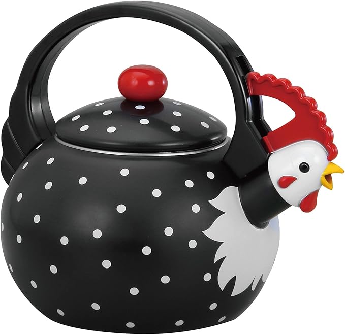 UPware Enamel on Steel Whistling Tea Kettle, Stovetop Teakettle (1.6 Quart, Rooster)