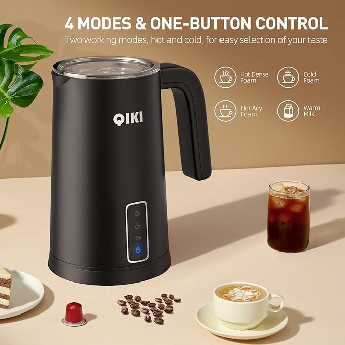 Milk Frother, 4-in-1 Multifunction Electric Milk Steamer, Automatic Hot & Cold Foam Maker and Milk Warmer for Latte with 4 Whisks, Perfect Froth Foam for Coffee, More, and Espresso, Black