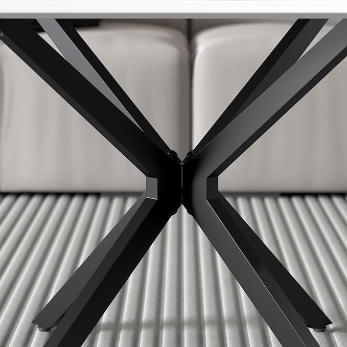 Faux Marble Coffee Table Rectangle Modern 40 Inch Living Room Table with Black Metal Legs Stylish Center Table for Living Room Office