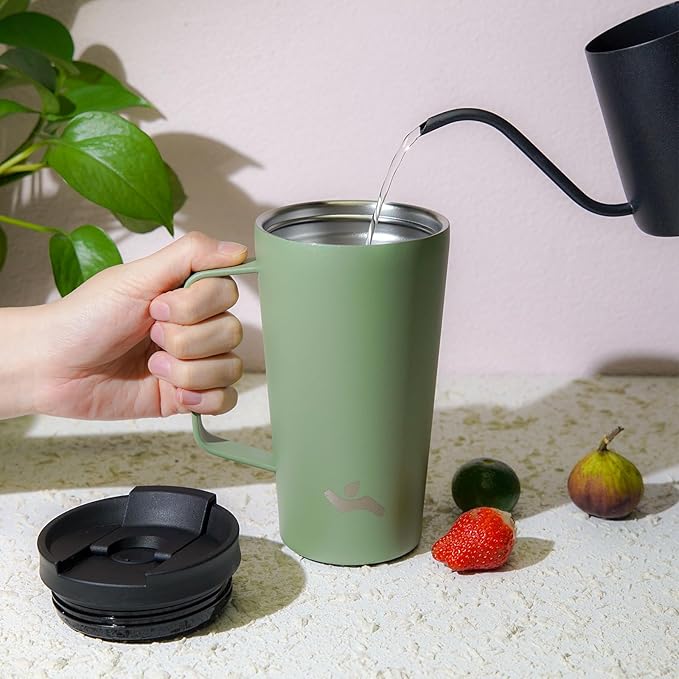 Insulated Tumbler with Handle and Straw, 22 OZ Travel Coffee Mug Stainless Steel Cup Metal Water Bottle,Camp Green