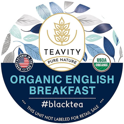 Organic English Breakfast Tea Pods for Keurig - Naturally Caffeinated Unsweetened Black Tea Pods by Teavity (12 Tea Pods)