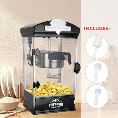 Popcorn Machine with Cart, Wheels & 10 Oz Kettle Popcorn Maker, Movie Theater Popcorn Maker Machine, Home Theater Popcorn Popper Measuring 3 Plastic Spoons