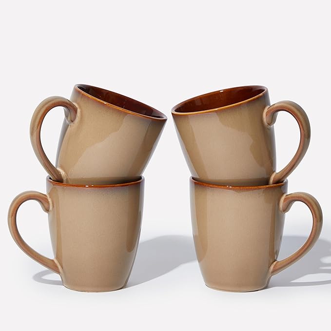 Coffee Mug 16 oz, Ceramic Coffee Mugs Set of 4, Reactive Glaze Mug for Latte/Tea/Cappuccino, Large Stackable Mug Set for Men, Women, Dad, Mom, Dishwasher & Microwave Safe, Brown Yellow