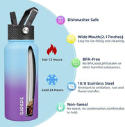 BJPKPK 2 Pack Insulated Water Bottles with Straw Lids, 32oz Stainless Steel Metal Water Bottle with 6 Lids, Leak Proof BPA Free Jugs, Cups, Flasks for Travel, Sports (Cherry+Ocean Dream)