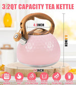 Load image into Gallery viewer, Whistling Tea Kettle,3.2Qt Stainless Steel Stove Kettle, Food Grade Teapot with Wood Pattern Handle for Coffee, Milk etc, Gas Electric Applicable (Pink)
