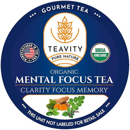 Organic Tea Pods with Moringa, Pepeppermint, Holy Basil & Turmeric - Naturally Decaf Tea - Mental Focus by Teavity (12 Tea Pods)