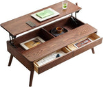 Load image into Gallery viewer, 100% Solid Oak Lift Top Coffee Table, Wood Coffee Table with Hidden Compartment and Drawers - Coffee Tables for Living Room (Walnut Color, 47.2 inch)