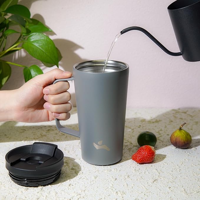 Insulated Tumbler with Handle and Straw, 26 OZ Travel Coffee Mug Stainless Steel Cup Metal Water Bottle,Grey