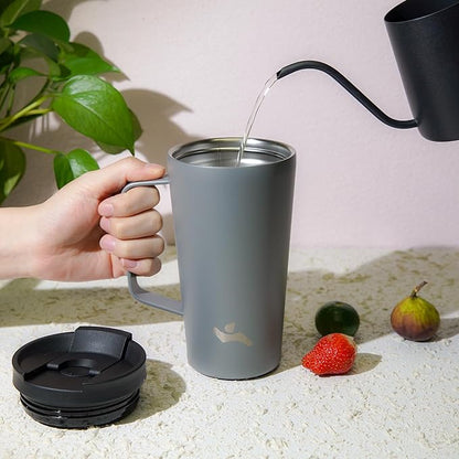 Insulated Tumbler with Handle and Straw, 26 OZ Travel Coffee Mug Stainless Steel Cup Metal Water Bottle,Grey