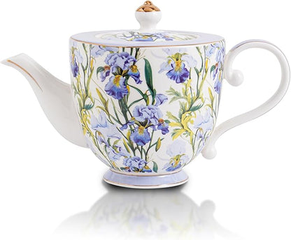 Flower Ceramic Teapot，28.7oz Blue Flower Teapot for Tea Party, Women's Gathering, Family Gathering (Blue)