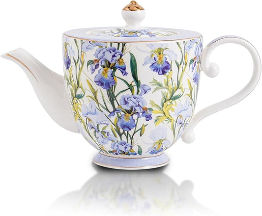 Flower Ceramic Teapot，28.7oz Blue Flower Teapot for Tea Party, Women's Gathering, Family Gathering (Blue)