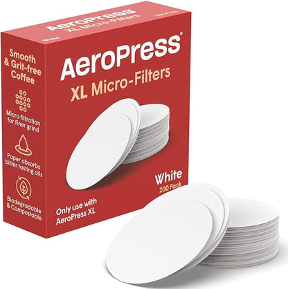 AeroPress XL Coffee Maker White Paper Micro-Filters, Compostable Coffee Filters Made From White, Chlorine-Free Paper, Fits XL Size AeroPress Manual Coffee Makers, 200 Count