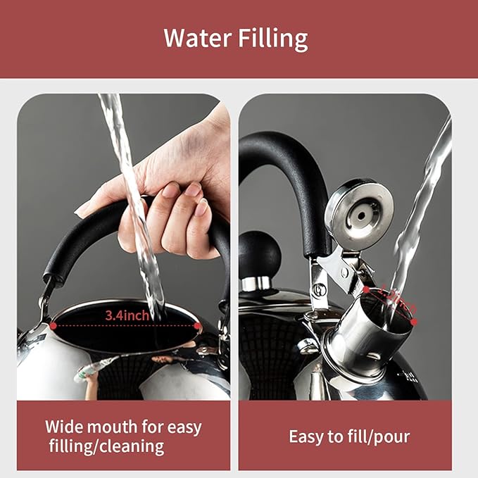 304 Stainless Steel Whistling Tea Kettle 2.1 Quart/2L, Suitable to Boiling Water & Tea on Induction Stove, Gas Stove Top