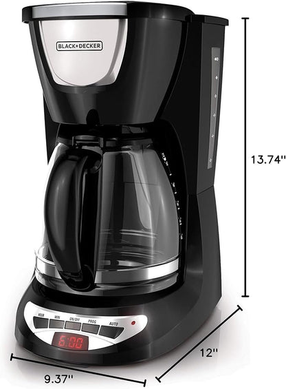 BLACK+DECKER DCM100B 12-Cup Programmable Coffeemaker with Glass Carafe, Black, One Size