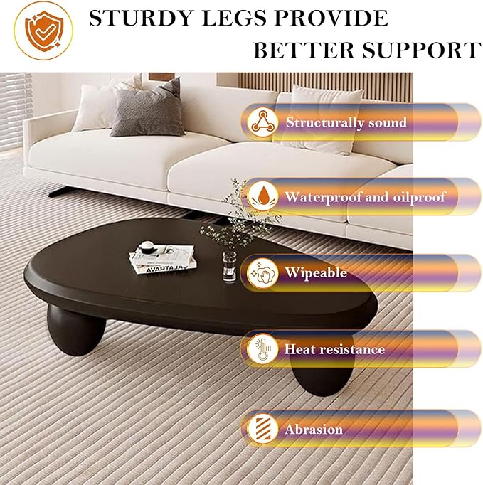 Cream Style Coffee Table with Spacious Smooth Tabletop & Stable Ellipsoidal Legs, Simple Stylish Center Table for Farmhouse Living Room (I-Black)