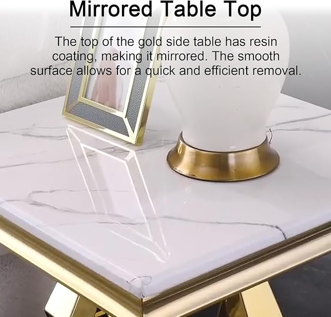 Living Room Table Set, 2-Piece Table Set Includes Coffee Table & End Tables, White and Gold Table Set for Home Apartment Office